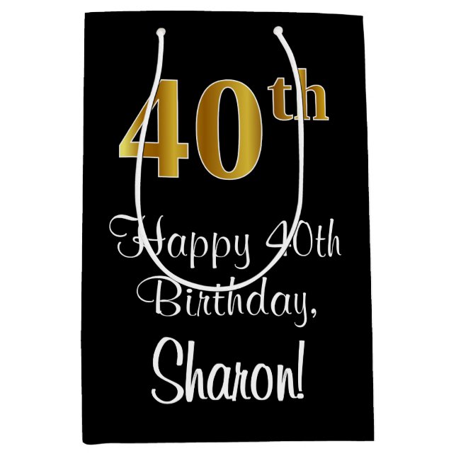 Luxurious, Elegant, Faux Gold Look 40th Birthday Medium Gift Bag (Front)