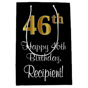 Luxurious, Elegant, Faux Gold Look 46th Birthday Medium Gift Bag