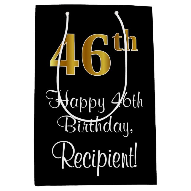 Luxurious, Elegant, Faux Gold Look 46th Birthday Medium Gift Bag (Front)