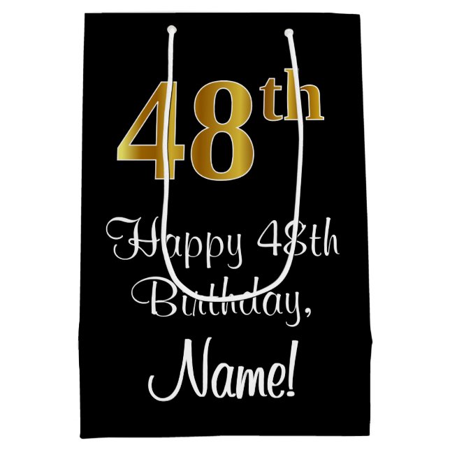 Luxurious, Elegant, Faux Gold Look 48th Birthday Medium Gift Bag (Back)