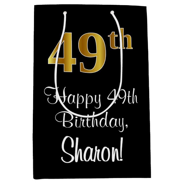 Luxurious, Elegant, Faux Gold Look 49th Birthday Medium Gift Bag (Front)
