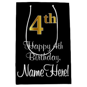 Luxurious, Elegant, Faux Gold Look 4th Birthday Medium Gift Bag