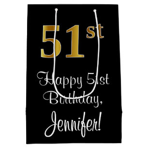 Luxurious, Elegant, Faux Gold Look 51st Birthday Medium Gift Bag