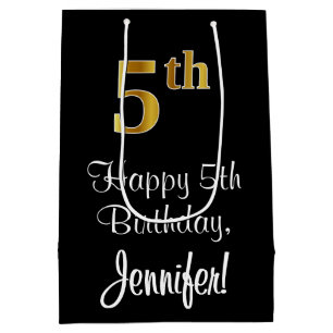 Luxurious, Elegant, Faux Gold Look 5th Birthday Medium Gift Bag