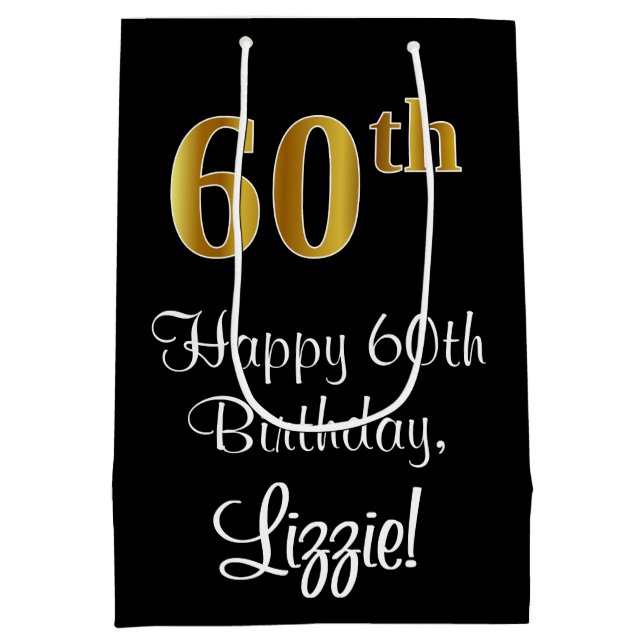 Luxurious, Elegant, Faux Gold Look 60th Birthday Medium Gift Bag (Back)