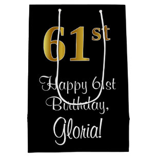 Luxurious, Elegant, Faux Gold Look 61st Birthday Medium Gift Bag