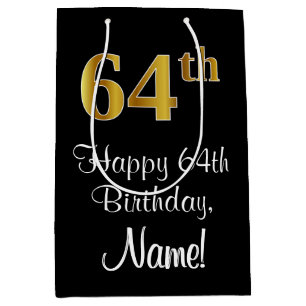 Luxurious, Elegant, Faux Gold Look 64th Birthday Medium Gift Bag