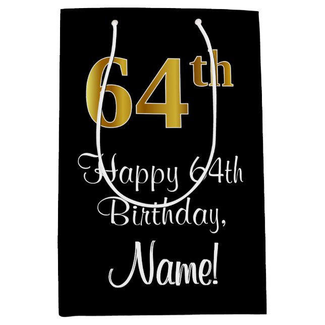 Luxurious, Elegant, Faux Gold Look 64th Birthday Medium Gift Bag (Front)