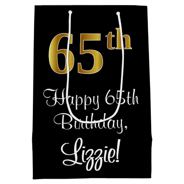 Luxurious, Elegant, Faux Gold Look 65th Birthday Medium Gift Bag (Back)