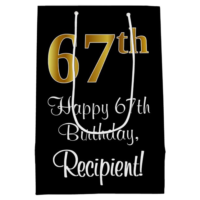 Luxurious, Elegant, Faux Gold Look 67th Birthday Medium Gift Bag (Back)