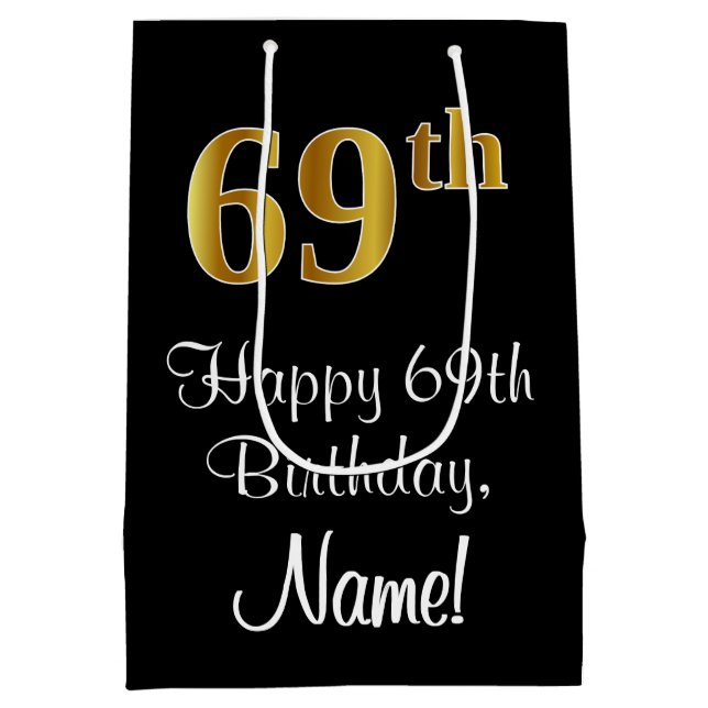 Luxurious, Elegant, Faux Gold Look 69th Birthday Medium Gift Bag (Back)