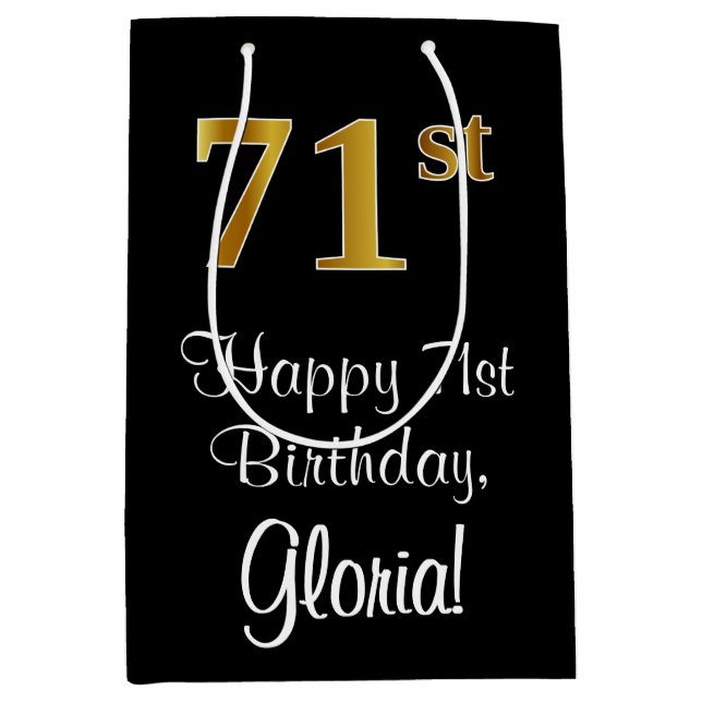 Luxurious, Elegant, Faux Gold Look 71st Birthday Medium Gift Bag (Front)