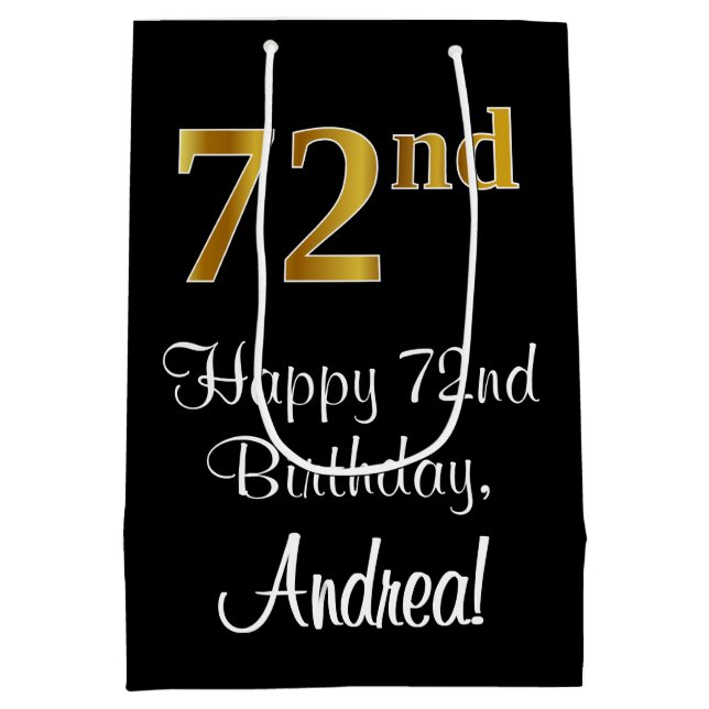Luxurious, Elegant, Faux Gold Look 72nd Birthday Medium Gift Bag (Back)