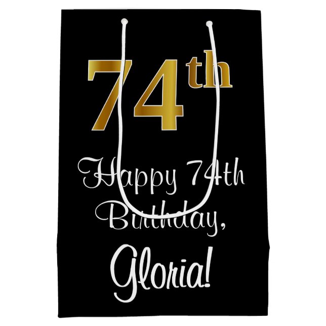 Luxurious, Elegant, Faux Gold Look 74th Birthday Medium Gift Bag (Back)