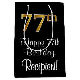 Luxurious, Elegant, Faux Gold Look 77th Birthday Medium Gift Bag