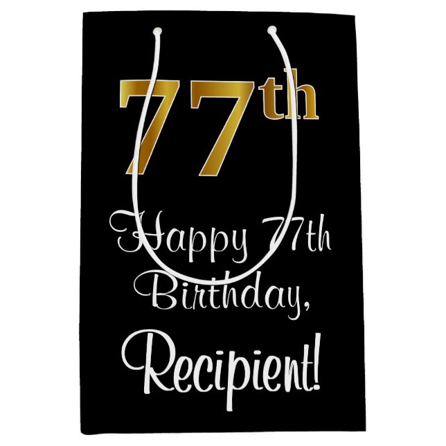Luxurious, Elegant, Faux Gold Look 77th Birthday Medium Gift Bag (Front)