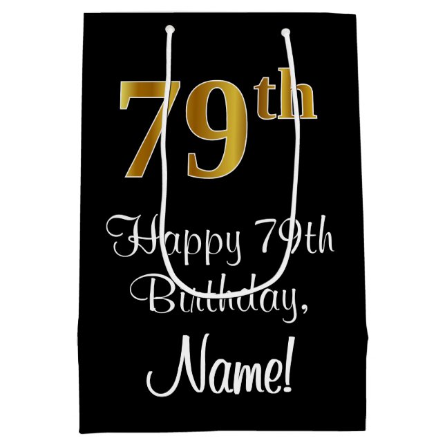 Luxurious, Elegant, Faux Gold Look 79th Birthday Medium Gift Bag (Back)