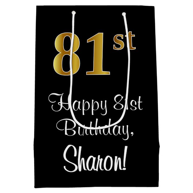 Luxurious, Elegant, Faux Gold Look 81st Birthday Medium Gift Bag (Back)