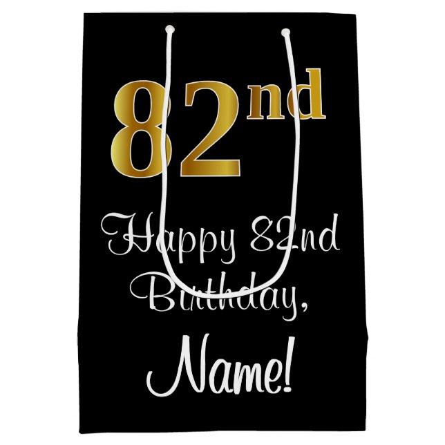 Luxurious, Elegant, Faux Gold Look 82nd Birthday Medium Gift Bag (Back)