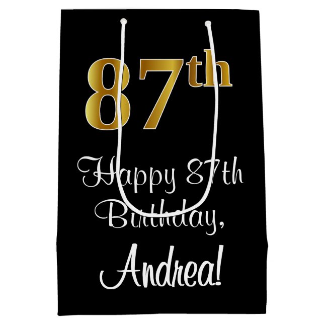 Luxurious, Elegant, Faux Gold Look 87th Birthday Medium Gift Bag (Back)