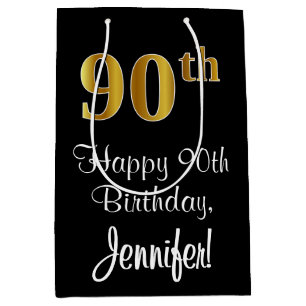 Luxurious, Elegant, Faux Gold Look 90th Birthday Medium Gift Bag