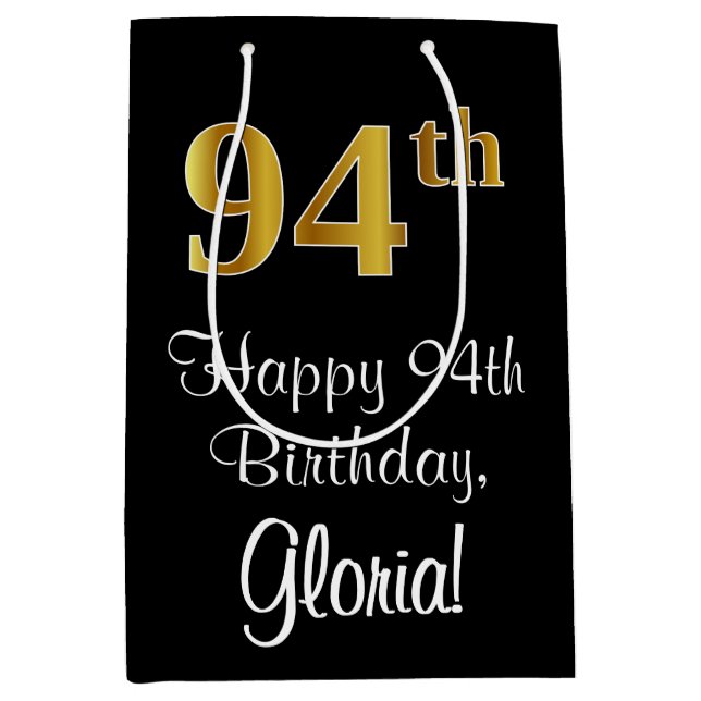 Luxurious, Elegant, Faux Gold Look 94th Birthday Medium Gift Bag (Front)