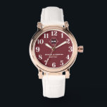 Luxurious Elegant Floral Monogram burgundy  Watch<br><div class="desc">Elegant Floral Monogram burgundy background Add a touch of timeless elegance with this stunning women’s watch, featuring a white background, red numbers, and a delicate floral monogram. Designed for those who appreciate sophisticated and feminine accessories, this custom monogrammed name wristwatch is the perfect blend of style and sentiment. Perfect for...</div>
