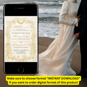 Luxurious Elegant Gold Floral Frame Muslim Wedding Invitation