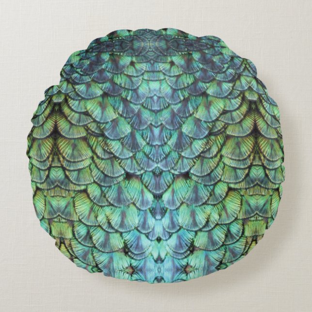 Luxurious Elegant Peacock Back Feathers Ornament Round Cushion (Front)