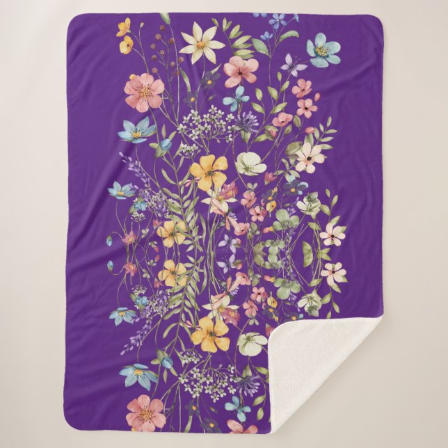 Luxurious Elegant Purple Floral  Sherpa Blanket (Front)