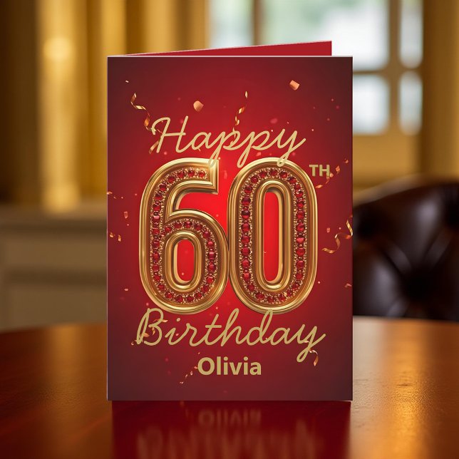 Luxurious Elegant Ruby Red and Gold 60th Birthday Card (Creator Uploaded)