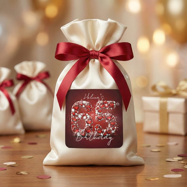 Luxurious Elegant Ruby Red Diamonds 65th Birthday Square Sticker (Creator Uploaded)