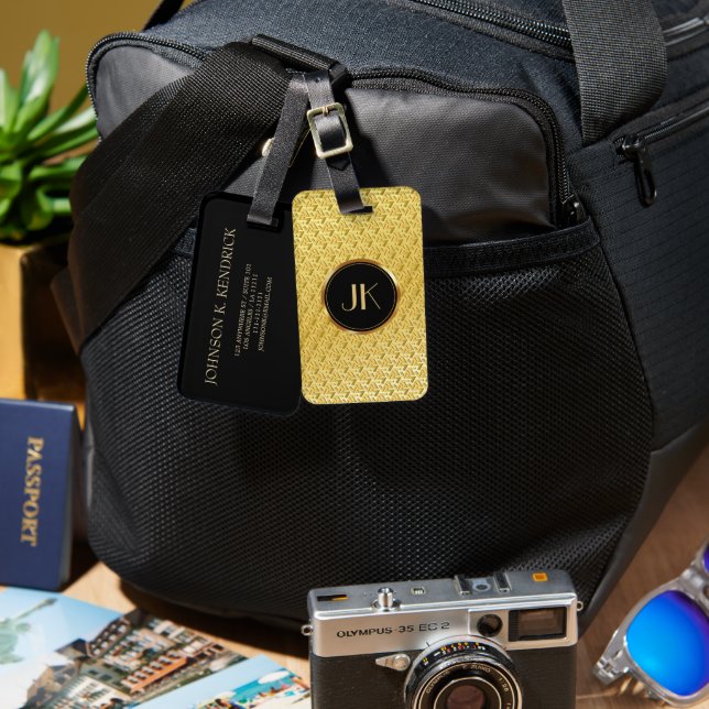 luxurious Elegant silver gold pattern monogrammed Luggage Tag (Front & Back)