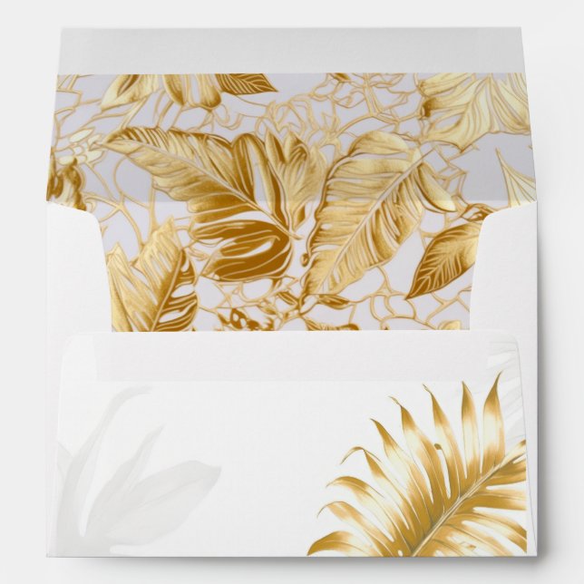 Luxurious Elegant Tropical Gold Monstera Wedding Envelope (Back (Bottom))