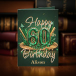 Luxurious Emerald Green and Gold 60th Birthday Card<br><div class="desc">Discover elegance in every detail with our 60th Birthday Greeting Card. A bold gold “60” shines against a rich emerald background, evoking the allure of a rare gemstone and capturing the essence of lifelong brilliance. Sparkling accents add a touch of magic to the design, making it a perfect canvas for...</div>