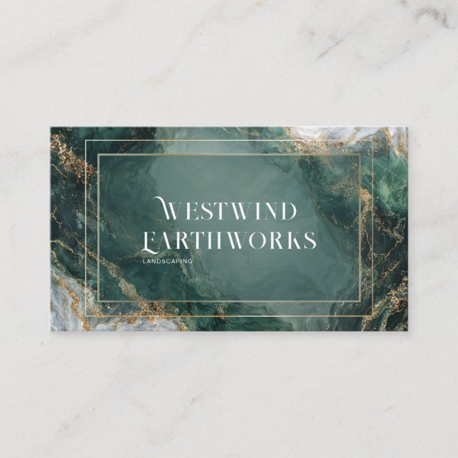 Luxurious Emerald Green & Gold Agate Marble Business Card (Front)