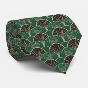 Luxurious Emerald Green & Gold Art Deco Geometric Tie