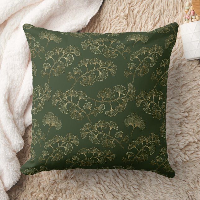 Luxurious Emerald Green Gold Botanical Leaf Cushion (Blanket)