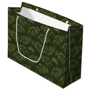 Luxurious Emerald Green Gold Botanical Leaf Large Gift Bag