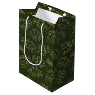 Luxurious Emerald Green Gold Botanical Leaf Medium Gift Bag