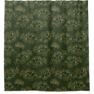Luxurious Emerald Green Gold Botanical Leaf Shower Curtain