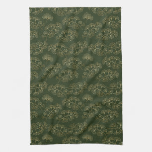 Luxurious Emerald Green Gold Botanical Leaf Tea Towel