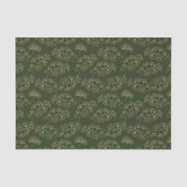 Luxurious Emerald Green Gold Botanical Leaf Tissue Paper (Front)