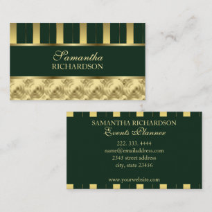 Luxurious Emerald Green Gold Stripes Geometric Business Card