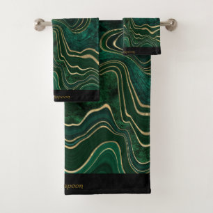 LUXURIOUS EMERALD GREEN MARBLE CUSTOM TOWEL SET