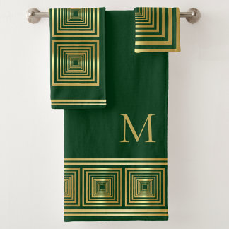 Luxurious emerald green name initial Towel set