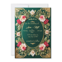 Luxurious Emerald Green Wedding Invitation with Fl