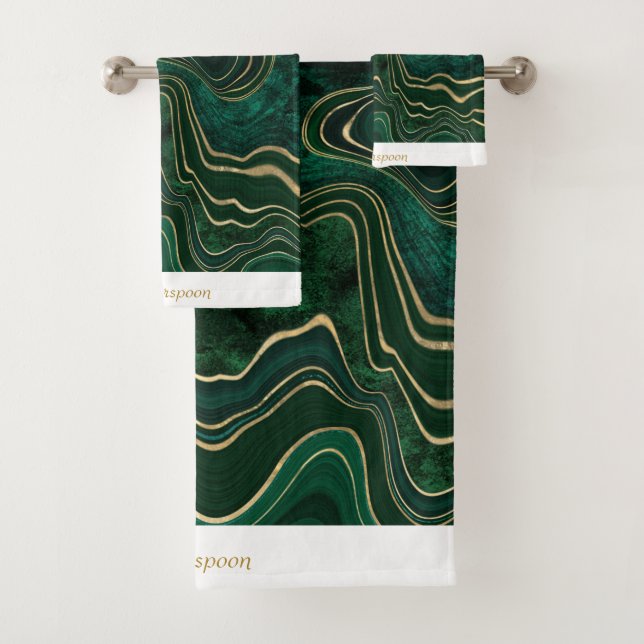 LUXURIOUS EMERALD GREEN WHITE MARBLE TOWEL SET (Insitu)