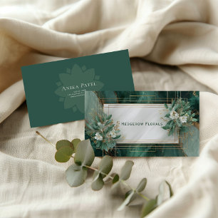 Luxurious Emerald Teal Marble Gold Geometric Flora Business Card
