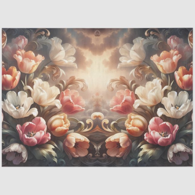 Luxurious Ethereal Baroque Floral Decoupage Tissue Paper (Front)